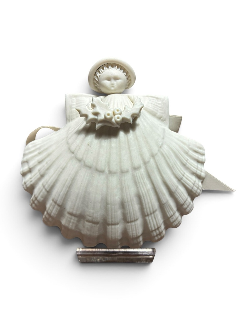 Margaret Furlong 1983 Holly Angel Ornament Retired Bisque Porcelain Box & Stand
